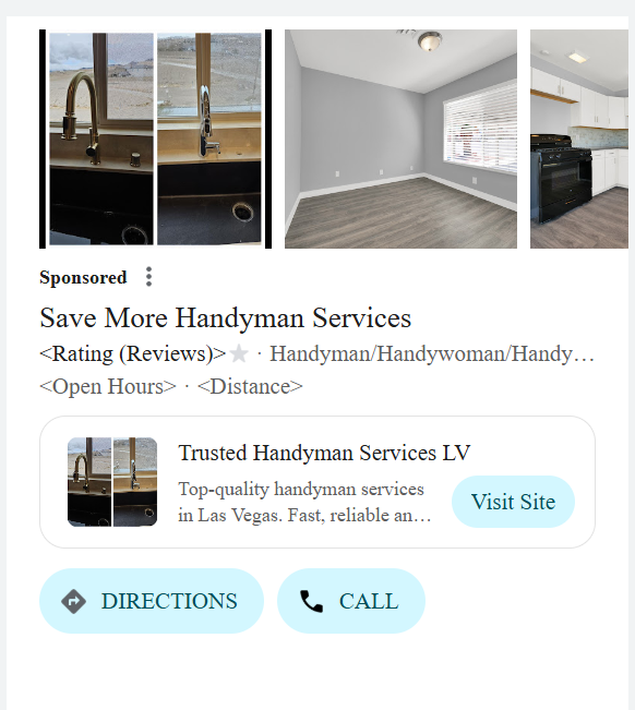 Example of a sponsored local service ad using service images and call-to-action buttons
