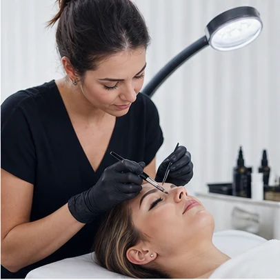 Beauty professional for a click-to-message campaign demonstration.
