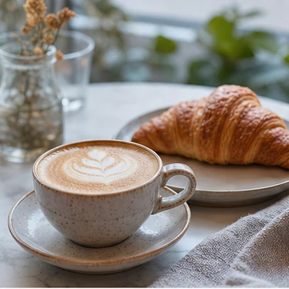 Coffee and pastry campaign creative shown in a phone mockup.