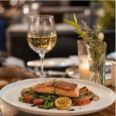Restaurant meal in a food campaign ad demonstration.