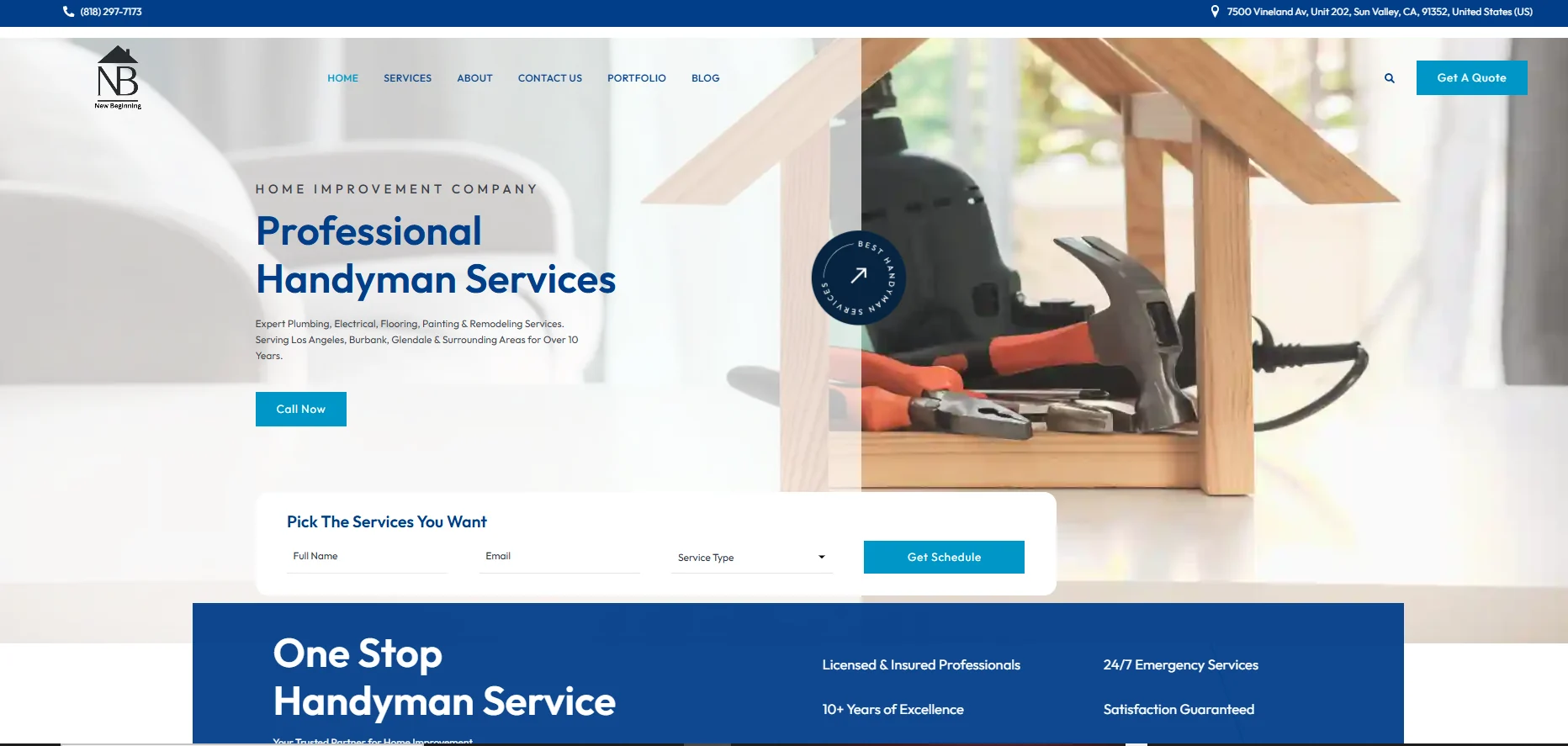 Homepage website project for New Beginning Home Improvement.