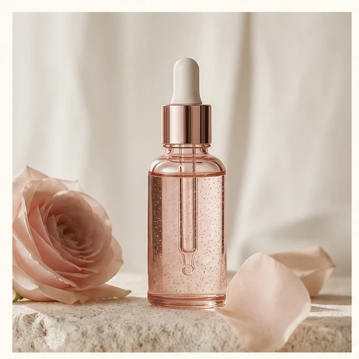 Premium skincare bottles arranged in a minimal setting
